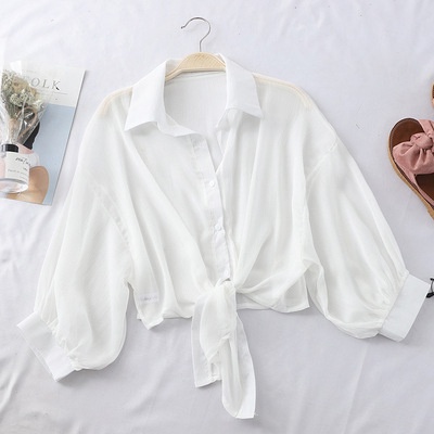 Áo sơmi voan croptop mỏng mặc khoác ngoài MA32