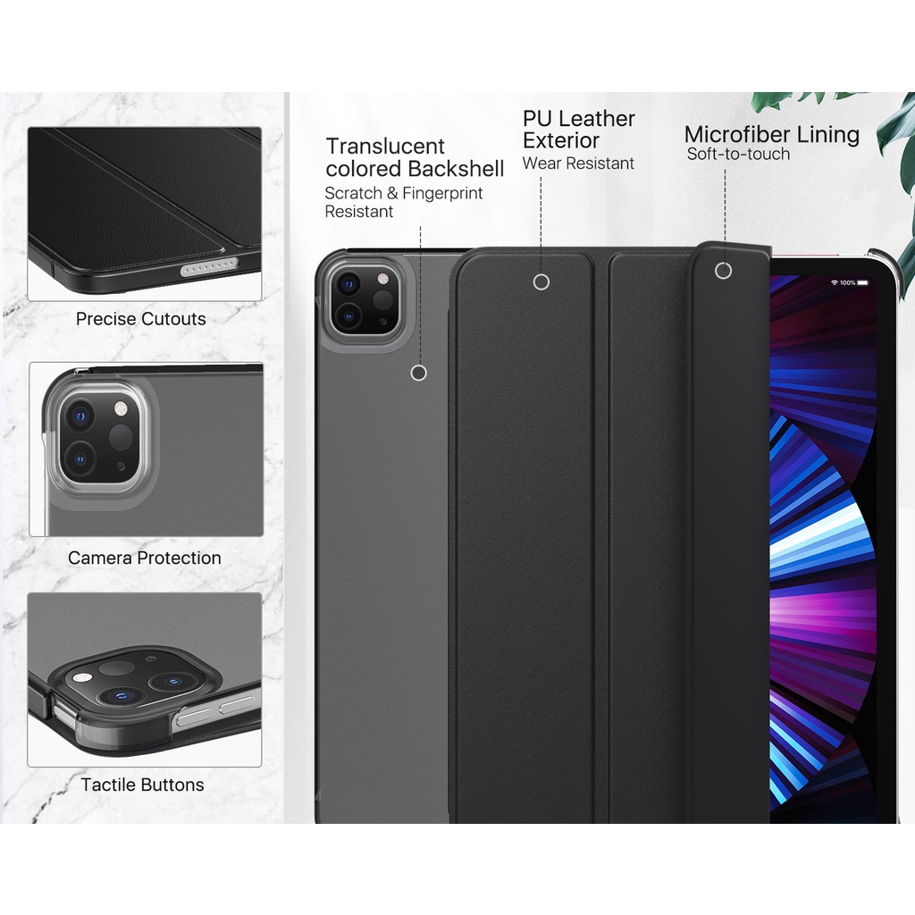 MoKo Case Fit New iPad Pro 11&quot; 2021 (3rd Gen)/2020, Ultra Slim Trifold Hard Back &amp; PU Leather Front Smart Shell