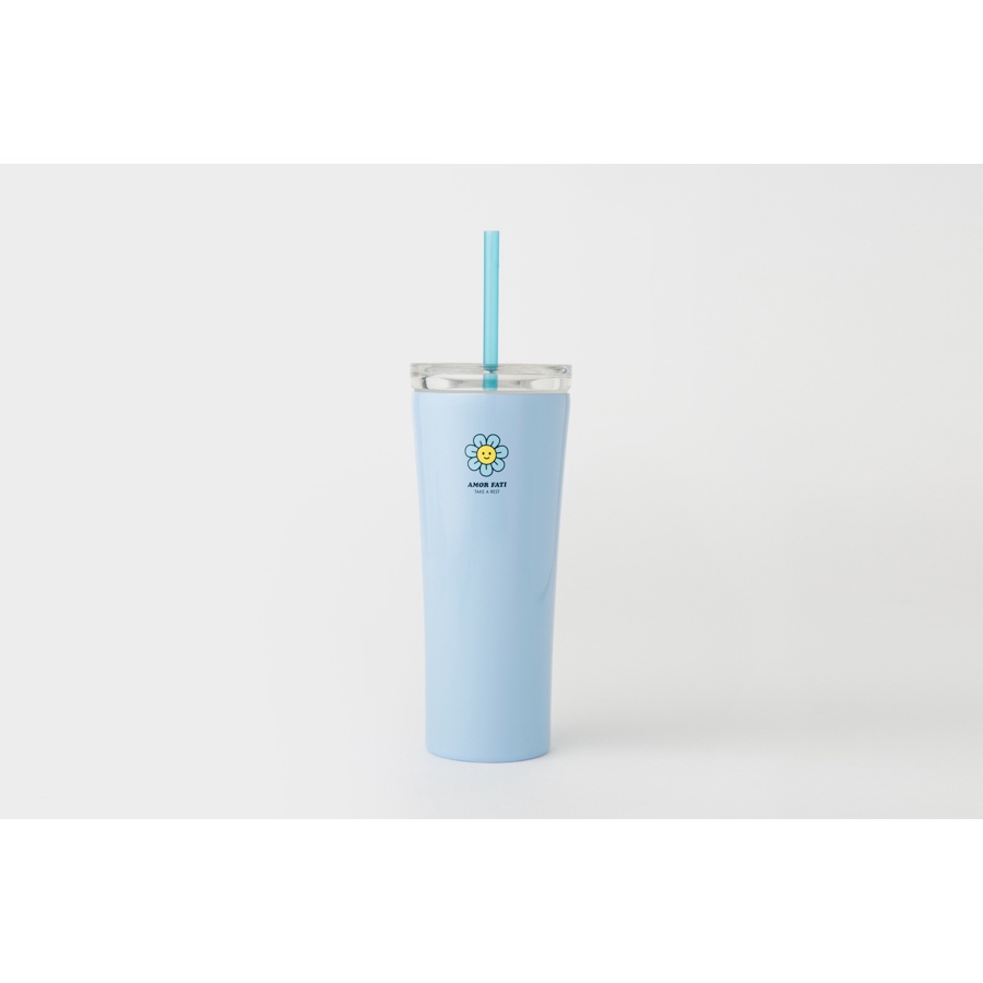 Cốc Nước ARTBOX Hàn Quốc Hình Hoa Cúc Màu Xanh Dương Có Ống Hút 450ml