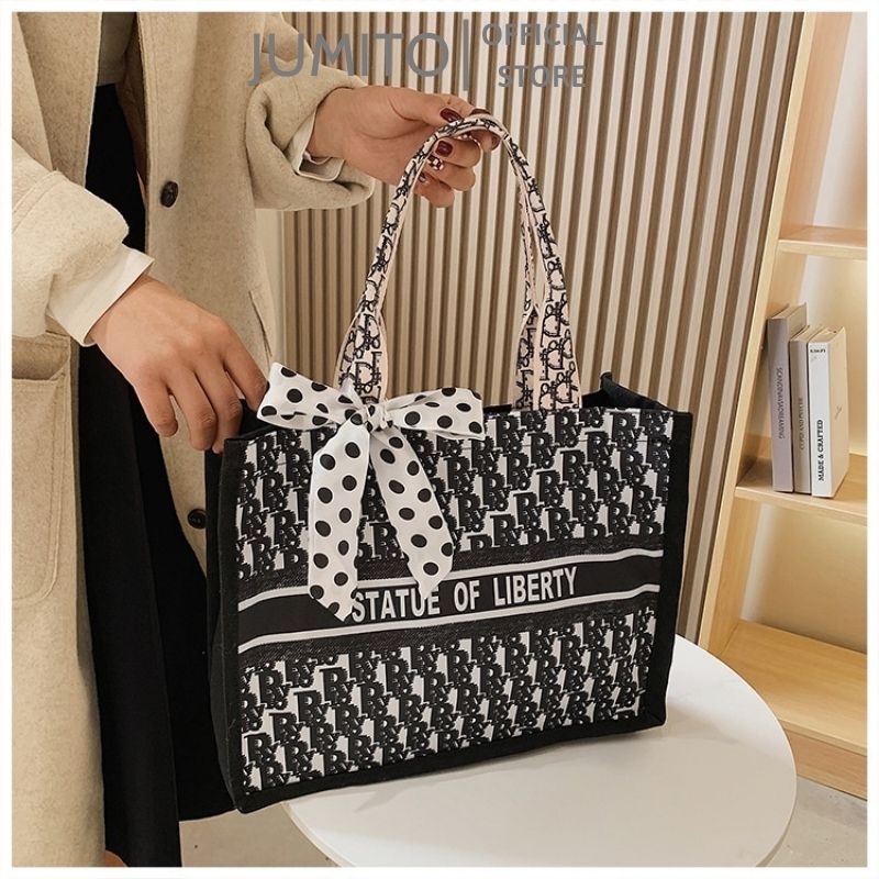Túi xách nữ đeo vai cầm tay bản vải chống thấm họa tiết thắt nơ hot trend 2022 JUMITO T1.032.TR