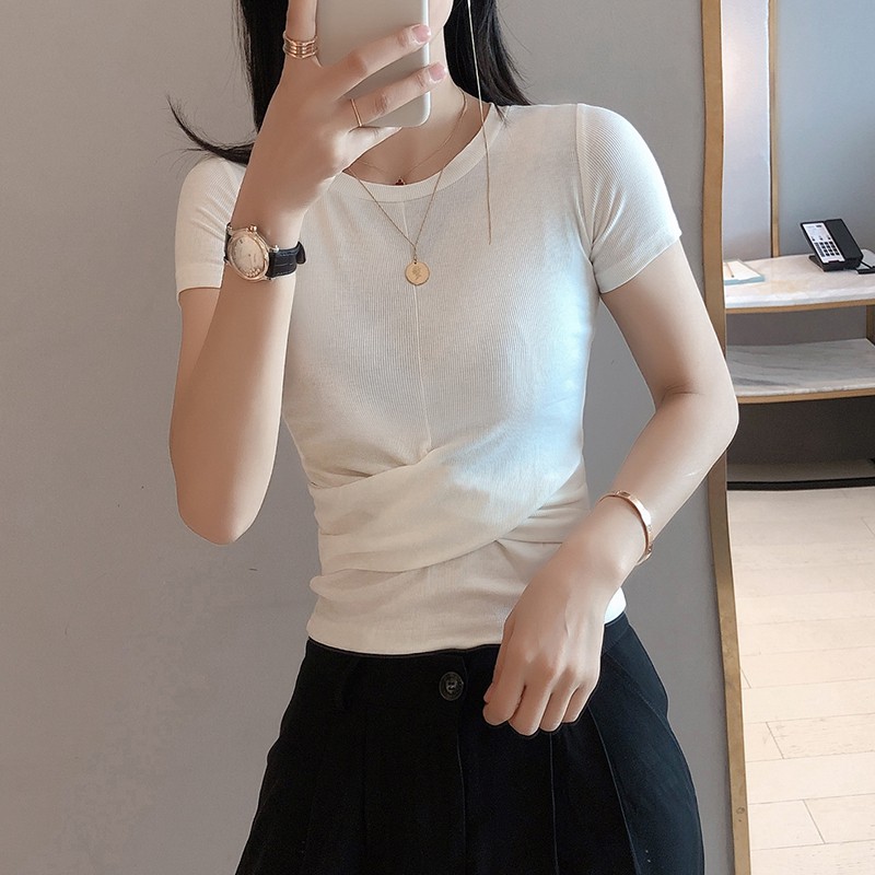 Solid short sleeve thin top new slim short sleeve T-shirt