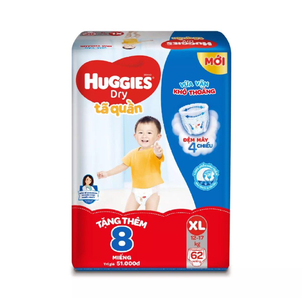 Combo 2 Tã Quần/Dán Huggies Dry Super Jumbo M74/L68/Xl62/Xxl56