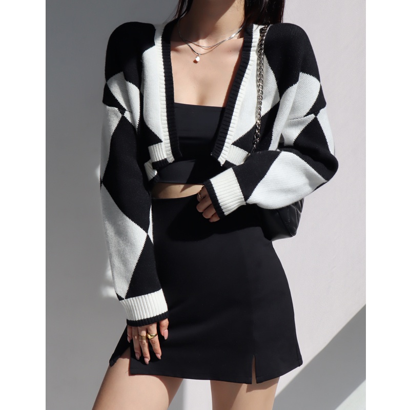 Áo khoác cardigan dệt kim tay dài dáng rộng màu sắc retro
