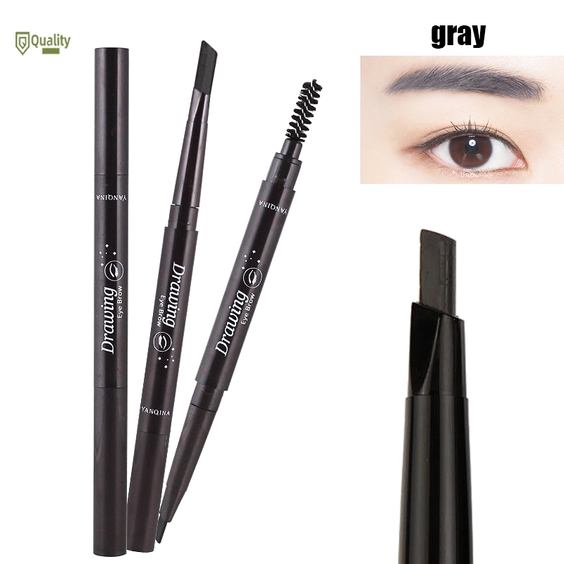 Bút chì vẽ lông mày dạng xoay tự động thiết kế hai đầu lâu trôi không thấm nước kèm cọ chuốt
