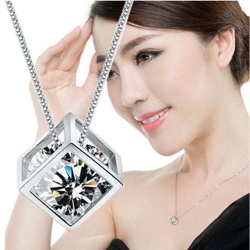 Vòng cổ / Dây chuyền nữ Bạc Ý 925 trái tim pha lê trang sức cao cấp No.93 Jewelry