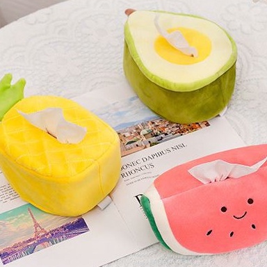 Hộp đựng khăn giấy XIAODUOJIAJU gắn xe hơi phủ lông nhung hình trái cây dễ thương xinh xắn