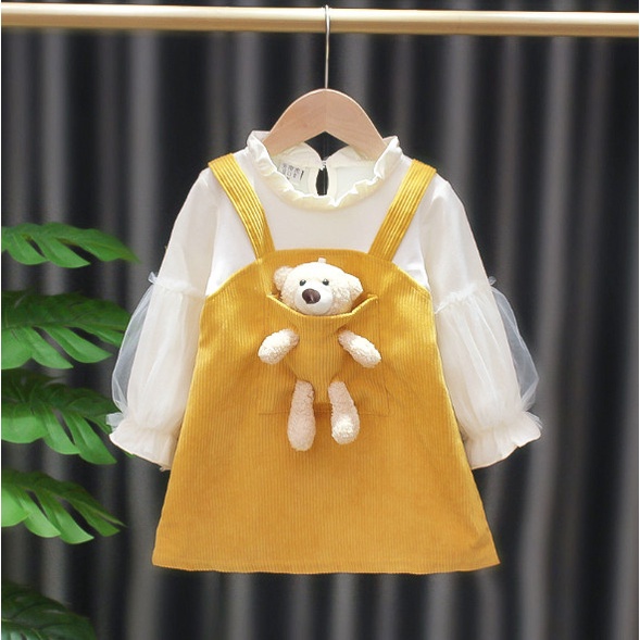 ❤️ Sét Yếm Cho Bé Gái Áo Cổ Viền Bèo Xinh Xắn, Yếm Tay Dài điệu đà Thu Đông cho bé gái 1-7 tuổi