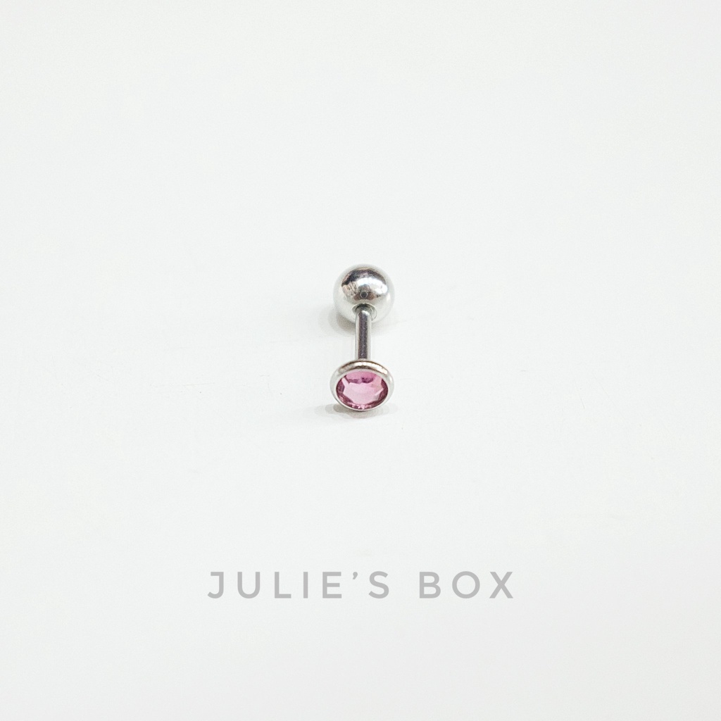 [1 CHIẾC] Khuyên Tai Nam Nữ Đá Có Viền Màu Bạc Unisex Cá Tính Không Gỉ Không Ngứa Không Bay Màu Julies Box 66