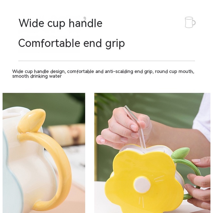 Mới Ly Uống Nước Bằng Gốm Sứ Có Ống Hút Họa Tiết Hoa Xinh Xắn