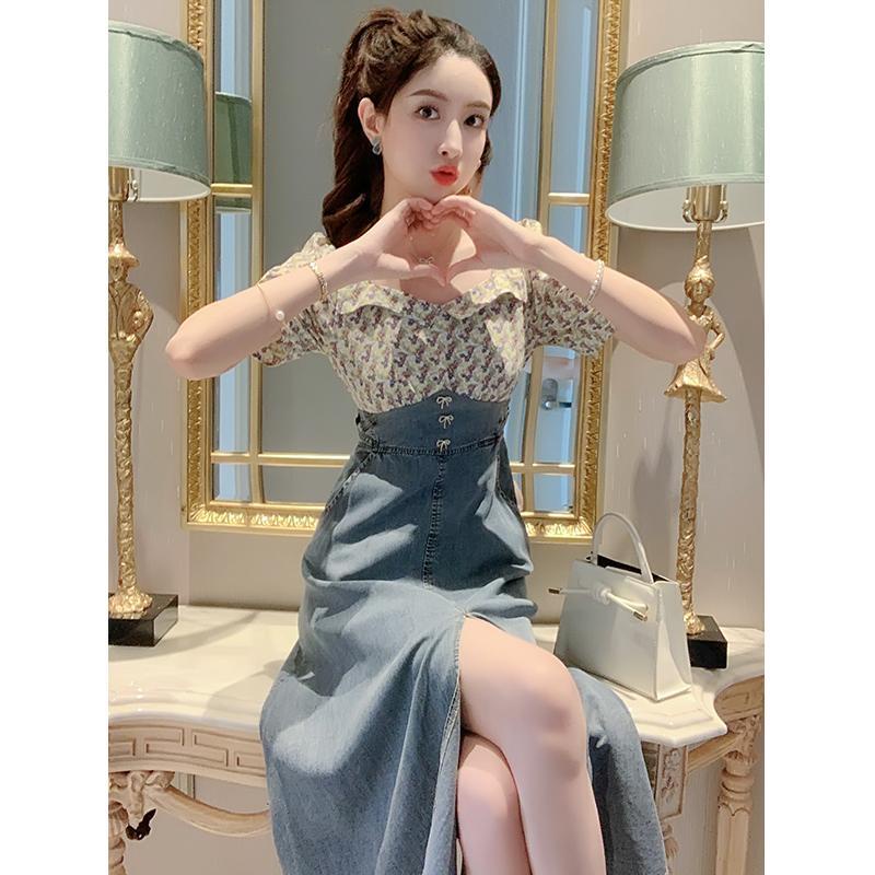 Phụ Nữ Đầm denim Cổ Vuông Dài