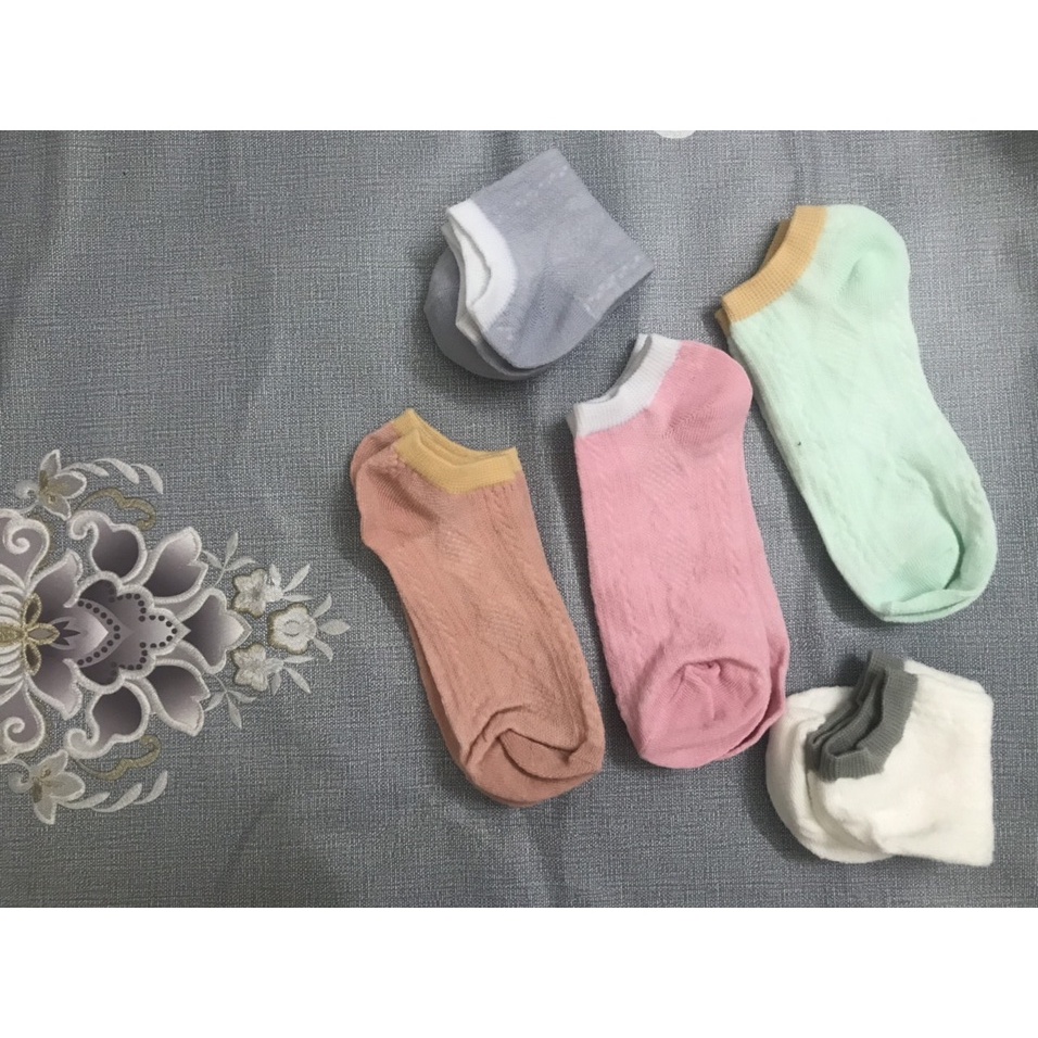 Tất vớ nữ cổ ngắn - tất vớ học sinh mỏng thoáng màu sắc pastel hoạ tiết gân phong cách Hàn Quốc dễ thương