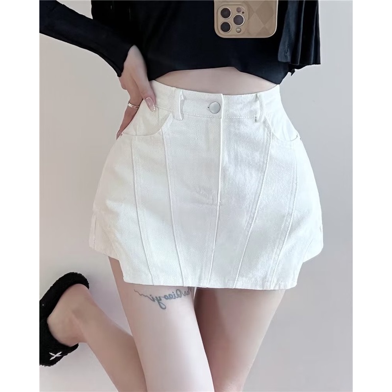 Quần giả váy ZHELIHANGFEI dáng ngắn chất liệu denim thời trang quyến rũ cho nữ