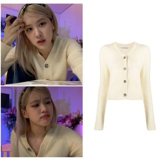 Áo Khoác Len Cardigan Tay Dài Cổ Chữ V Màu Trơn In Chữ Blackpink rose Kiểu Retro Hàn Quốc