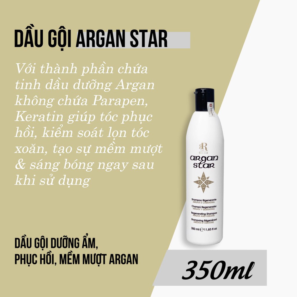 Dầu gội chăm sóc và tái tạo tóc hư tổn Italia RRline Argan Star Shampoo