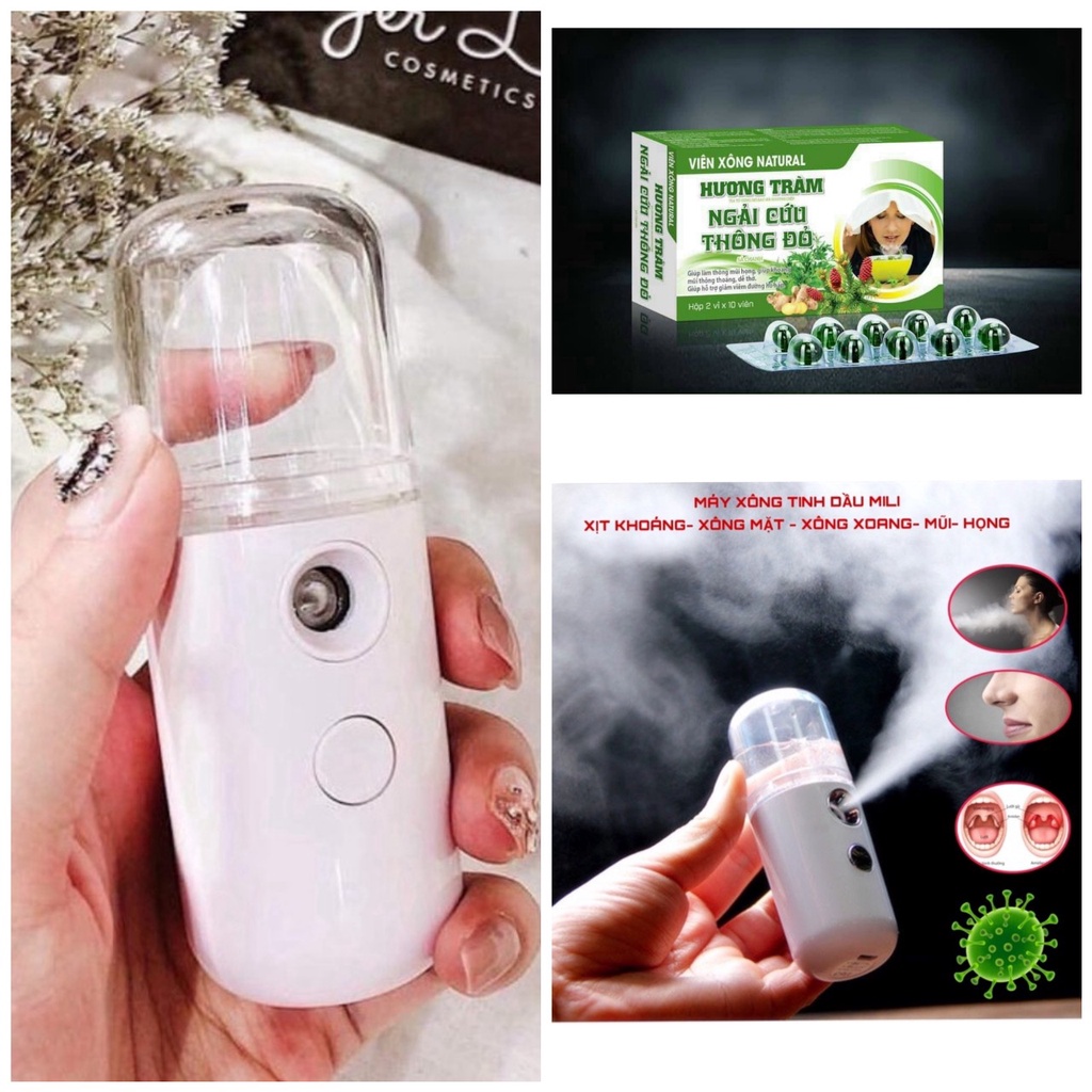 COMBO máy xông tinh dầu + hộp 2 vỉ viên xông hương tràm tía tô, ngải cứu gừng gió