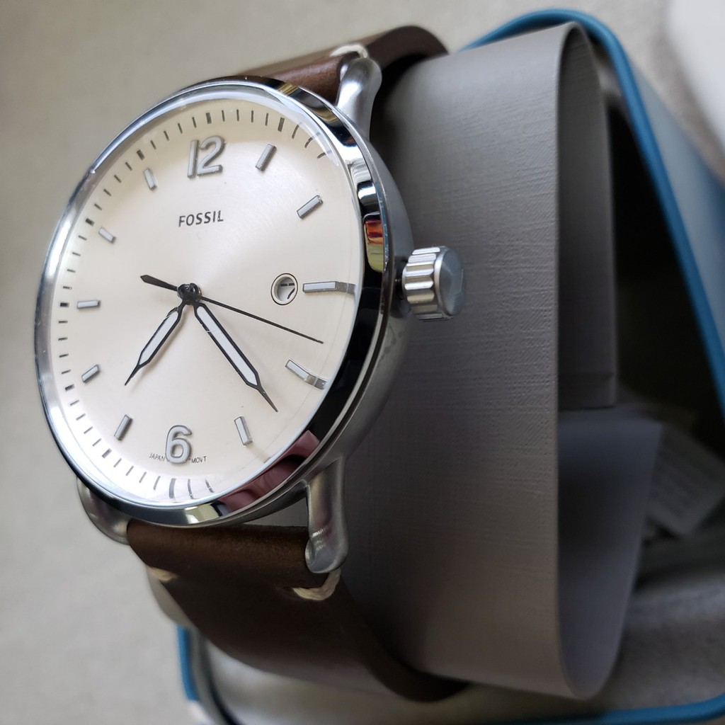 ĐỒNG HỒ NAM FOSSIL COMMUTER FS5275 , MẶT TRẮNG DÂY DA NÂU , SIZE 42MM , FULLBOX