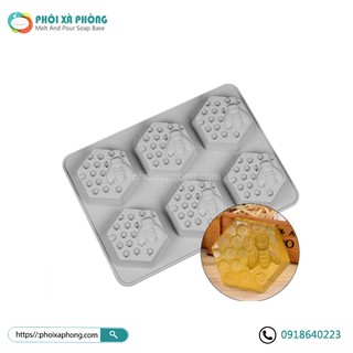 Khuôn Silicon Làm Xà Phòng 6 Ô Hình Tổ Ong Lục Giác (6 Cavity Silicone Bee Hive Decor Handmade Soap Mold)