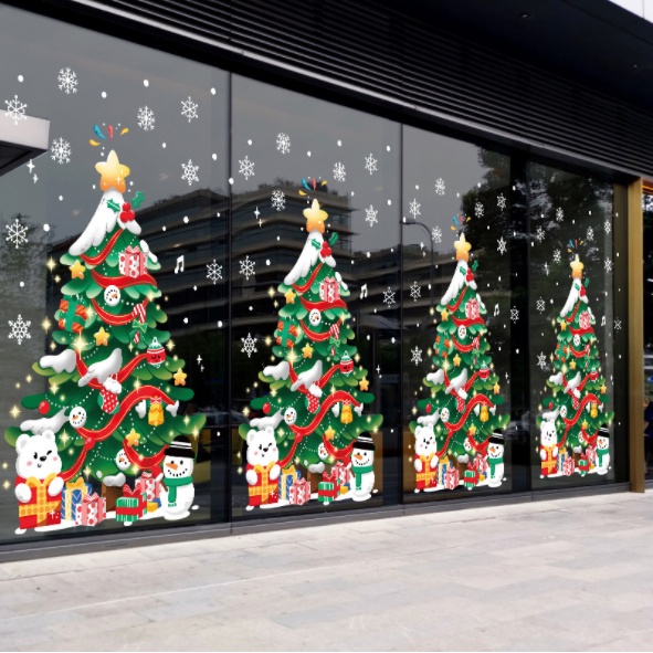 Decal trang trí Noel Hít TĨnh Điện - Cây thông giáng sinh nhiều phụ kiện và hoa tuyết rơi | BigBuy360 - bigbuy360.vn