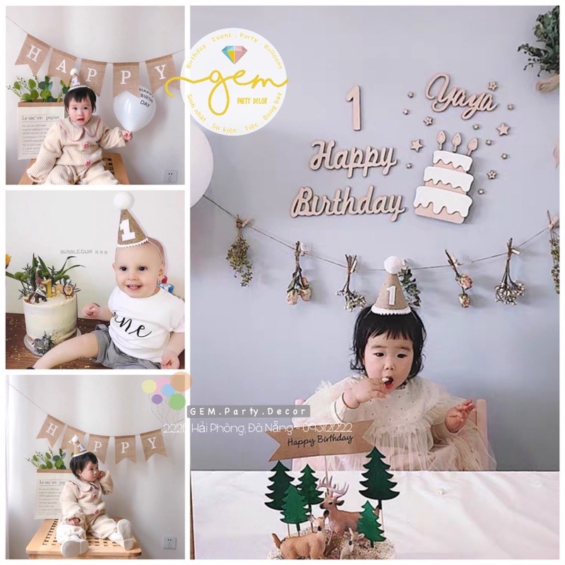 Mũ sinh nhật Vintage bằng vải hàng đẹp