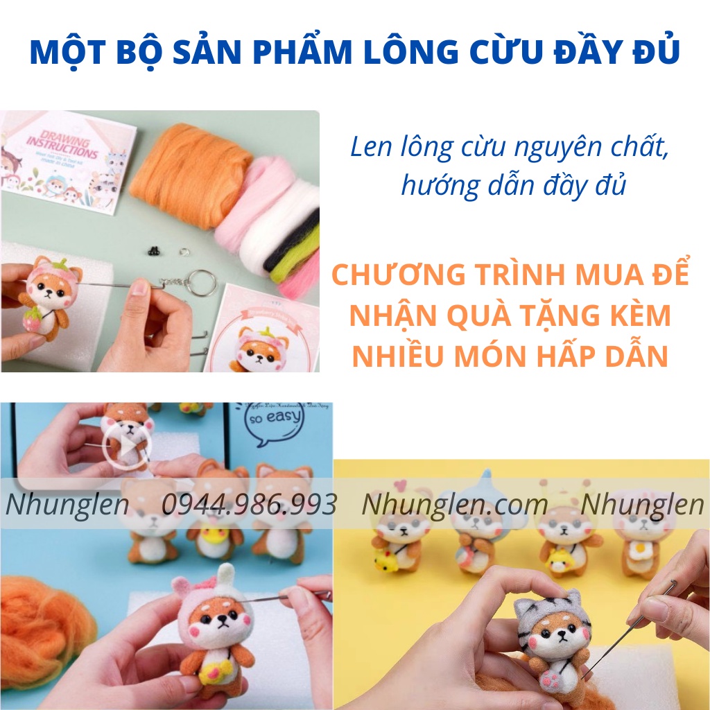 Bộ len chọc có hướng dẫn Tân Binh Shiba 2, needle felting Shiba có video, giấy làm quà tặng đặc biệt handmade