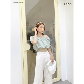 Áo croptop nữ đan dây eo chun gấu LYRA, áo dáng rộng trễ vai vải thô mềm mát tay lỡ xinh xắn-NSYAC0001