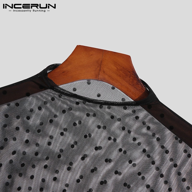 Áo nam INCERUN tay ngắn cổ tròn in chấm bi nhìn thấu hợp thời trang