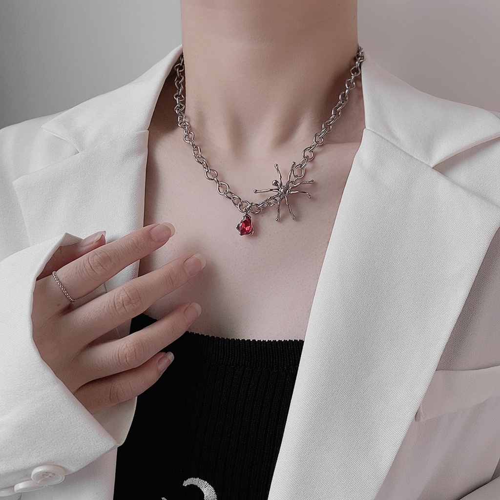 [ Siêu Xinh] Dây Chuyền Vòng Cổ Hợp Kim Hàn Quốc Mặt Hình Nhện Đá Đỏ Siêu Đẹp Mainia Shop