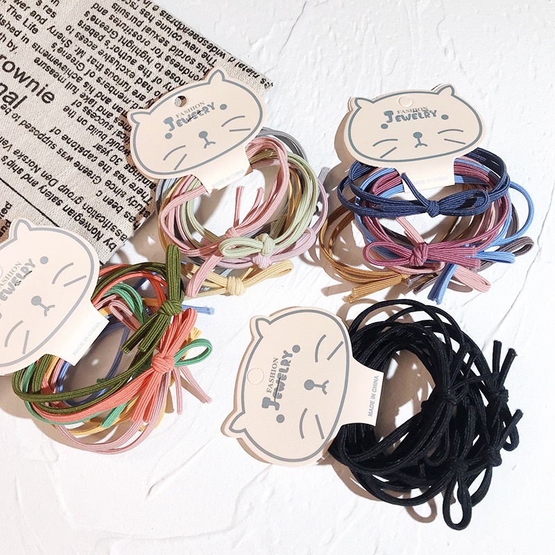 Set 6 Dây Buộc Tóc Thắt Nơ Đơn Giản Nhiều Màu Sắc Phong Cách Hàn Quốc