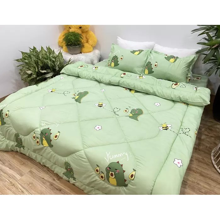 (Giá sỉ) Chăn Phao Siêu Nhẹ 5 Món Mẫu Khủng Long Bơ Poly Cotton Siêu Ấm (Được chọn mẫu)