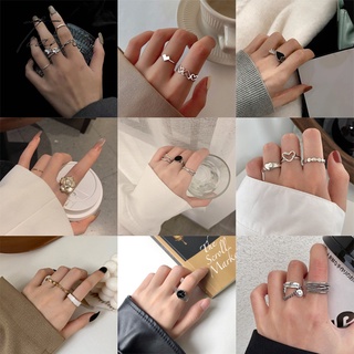 Set nhẫn bạc nhiều kiểu dáng đơn giản cá tính dành cho nữ