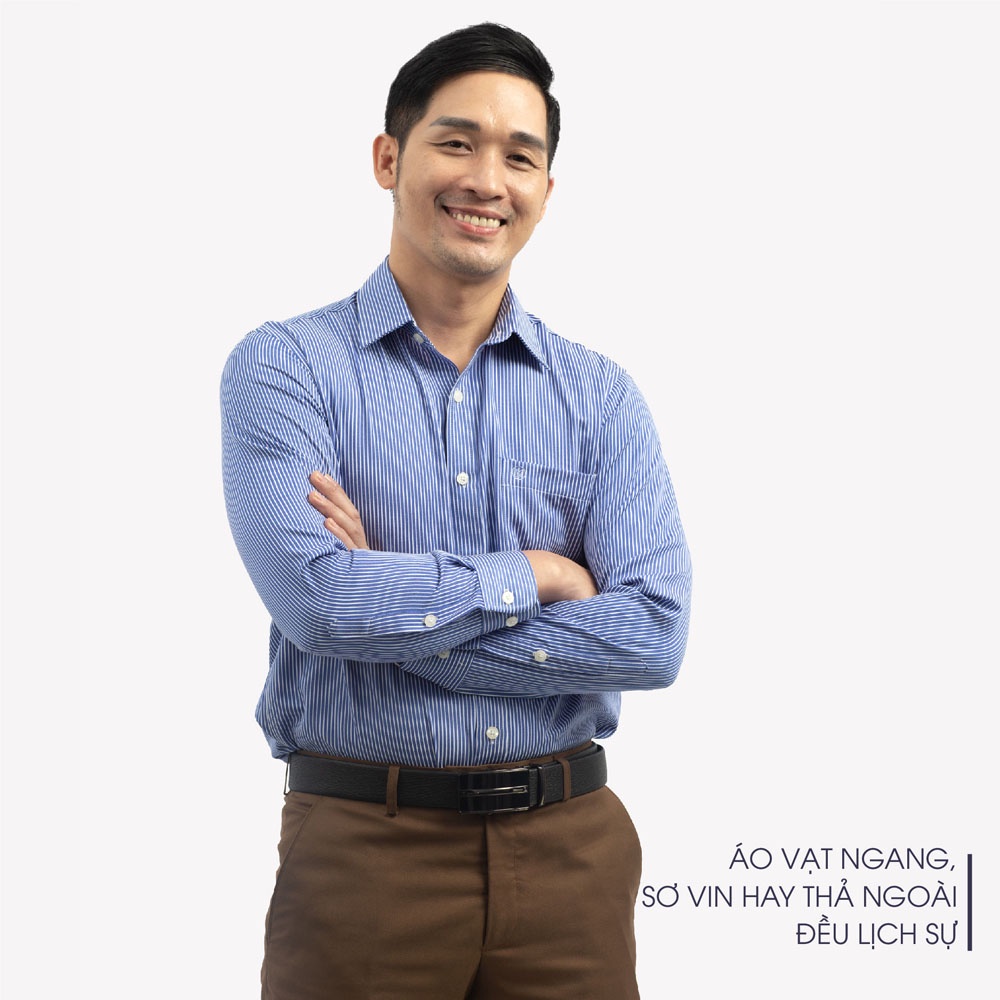 Áo Sơ Mi Nam Dài Tay Trung Niên ANCHI Hoạ Tiết Kẻ Xanh Vải Sợi Tre Cao Cấp