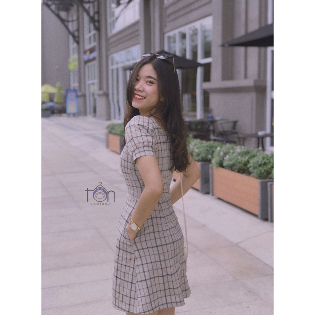 Đầm nữ Ton.Clothing đầm sọc caro vải mịn mát thiết kế tay ngắn phong cách đơn giản nhẹ nhàng xinh xắn DRI009