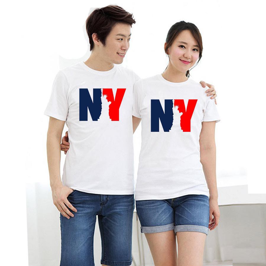 Áo thun cặp đôi in hình NY tượng thần form rộng phong cách hàn quốc