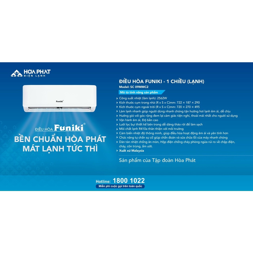 Điều hòa FUNIKI 9000BTU SC09MMC2 - 1 chiều (Lạnh) - Free lắp đặt và vận chuyển tại Hà Nội