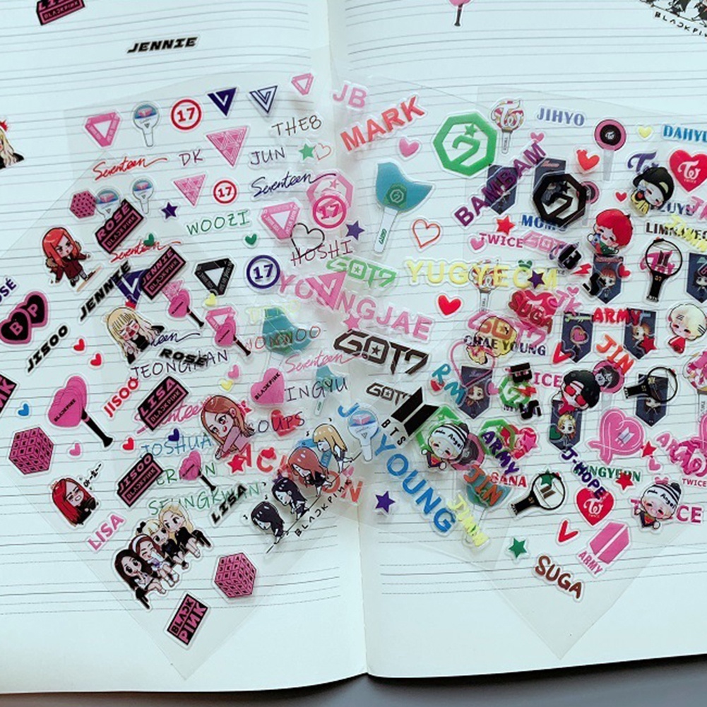 Miếng dán trang trí nhật ký/album ảnh hình nhóm nhạc Kpop BTS/Black pink/Twice bằng PVC DIY