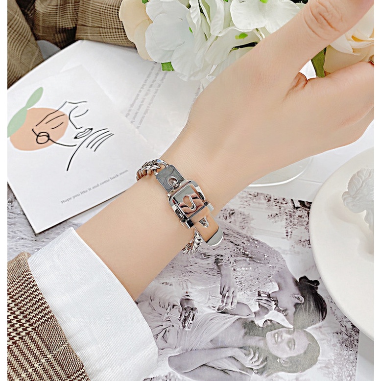 Lắc Tay Nam Nữ Unisex Dây Xích Mặt Khóa Thắt Lưng Titan Ko Đen TT 4257