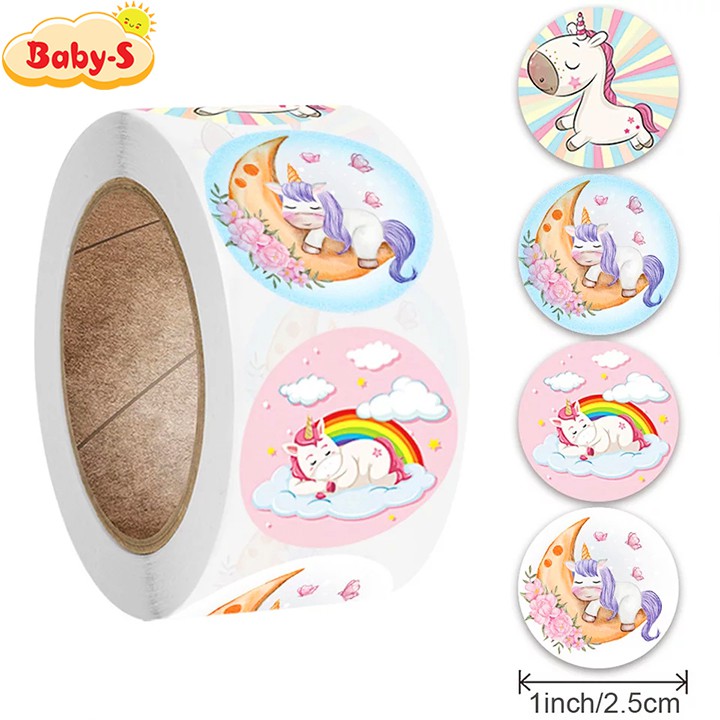 Sticker khen thưởng cho bé, cuộn 500 sticker Unicorn với nhiều họa tiết đáng yêu cho bé trang trí Baby-S – SST014
