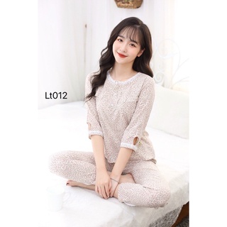 Bộ mặc nhà áo dài quần dài phối cổ ren, hoạ tiết hoa nhí, chất vải mềm mát, đủ size