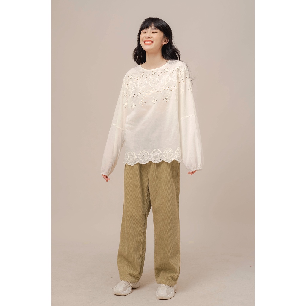 [SALE UPTO 50%] Áo cổ tròn tay dài vải xô hoa đục lỗ LENCLOTHING 8025