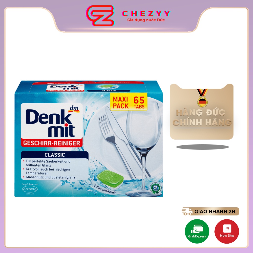 Viên rửa bát DENKMIT dành riêng cho máy rửa bát, hộp 65 viên [Hàng Đức chính hãng]