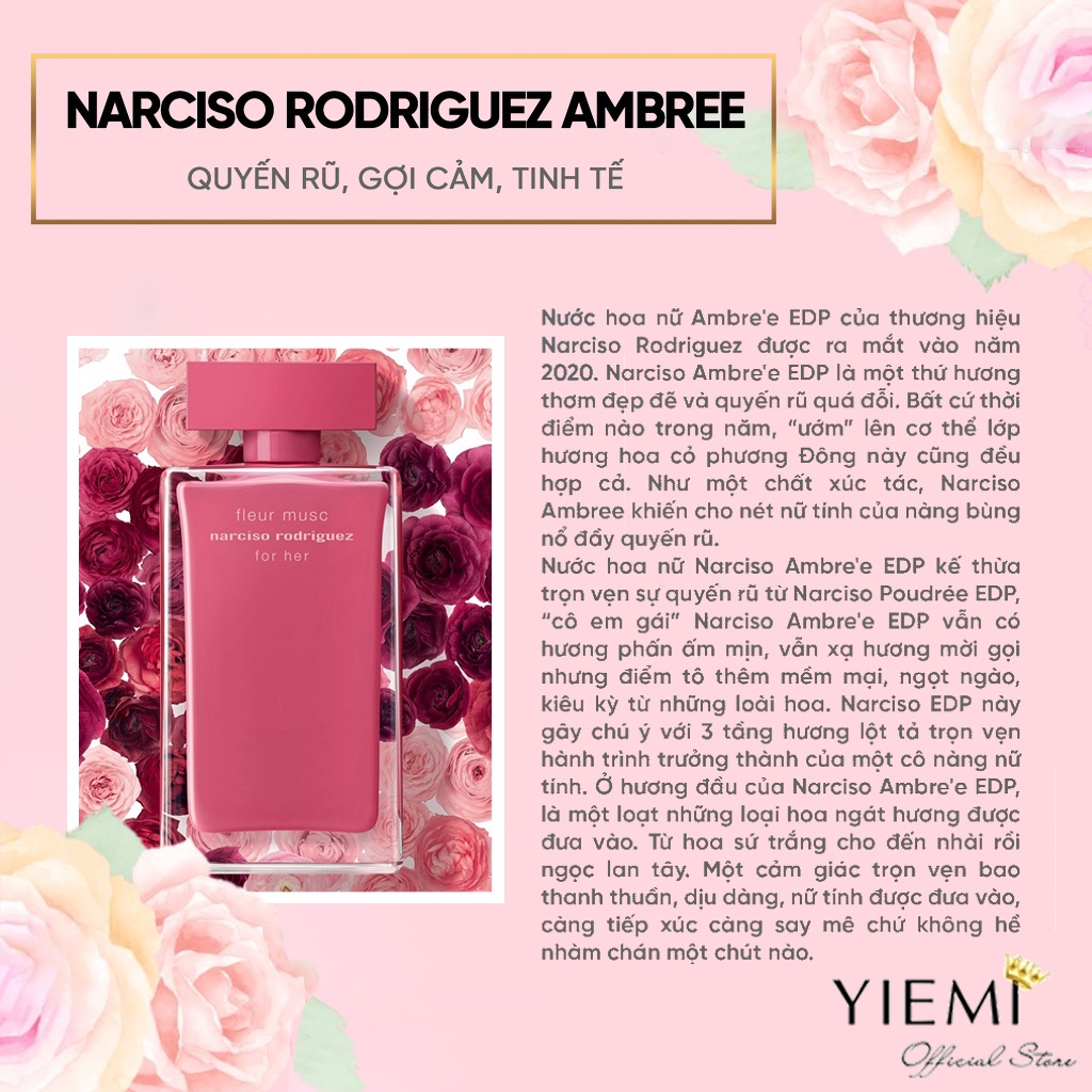 Nước hoa nữ Narciso Rodriguez For Her 4 mùi, Nar Hồng, Trắng, Cam gợi cảm tinh tế