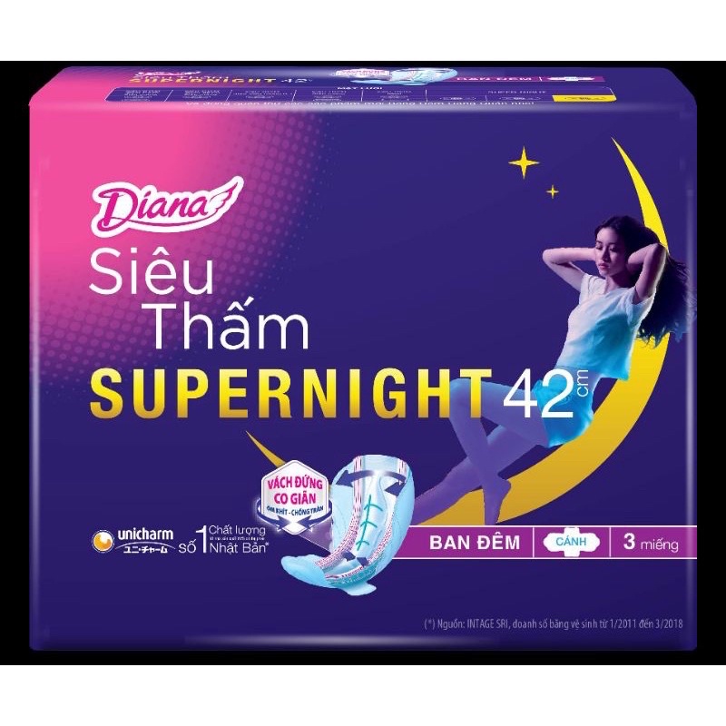 Băng vệ sinh Diana siêu thấm Supernight 42cm 3 miếng/gói