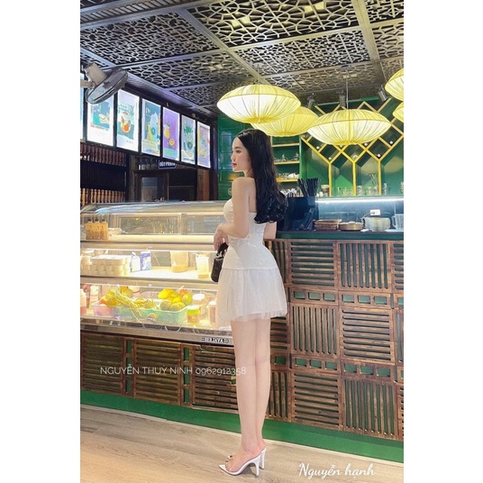 Set áo quây kèm đai + chân váy voan