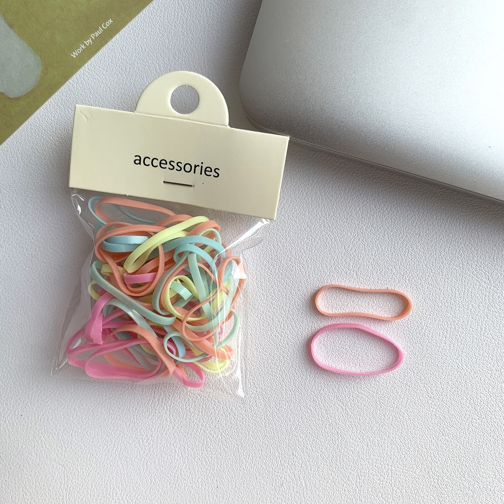 Set 100 Dây Thun Buộc Tóc Nhiều Màu Sắc Dày Dặn Độ Co Giãn Cao Dành Cho Nữ