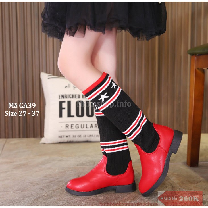 Giày boots tất len cổ cao LIMIBABY thổ cẩm phong cách Hàn Quốc cho bé gái 3, 4, 5, 6, 7, 8, 9, 10, 11, 12  tuổi GA39