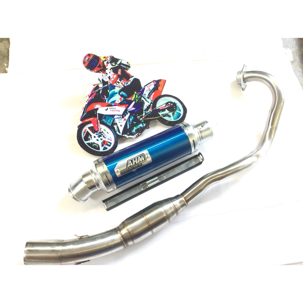 Bộ pô AHM XANH full cổ cong 2 KHÚC INOX 304 WAVE, SI, CUP, DREAM, EXCITER, WINER, SONIC, RAIDER FI, SATRIA, GSX