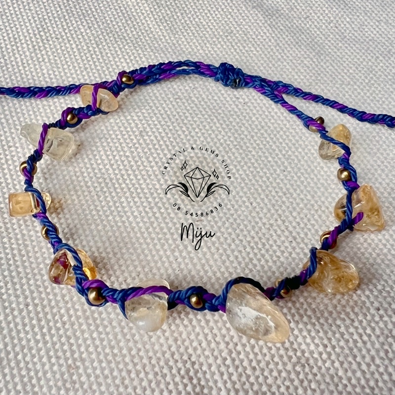 Vòng tay đan dây đá thô Citrine