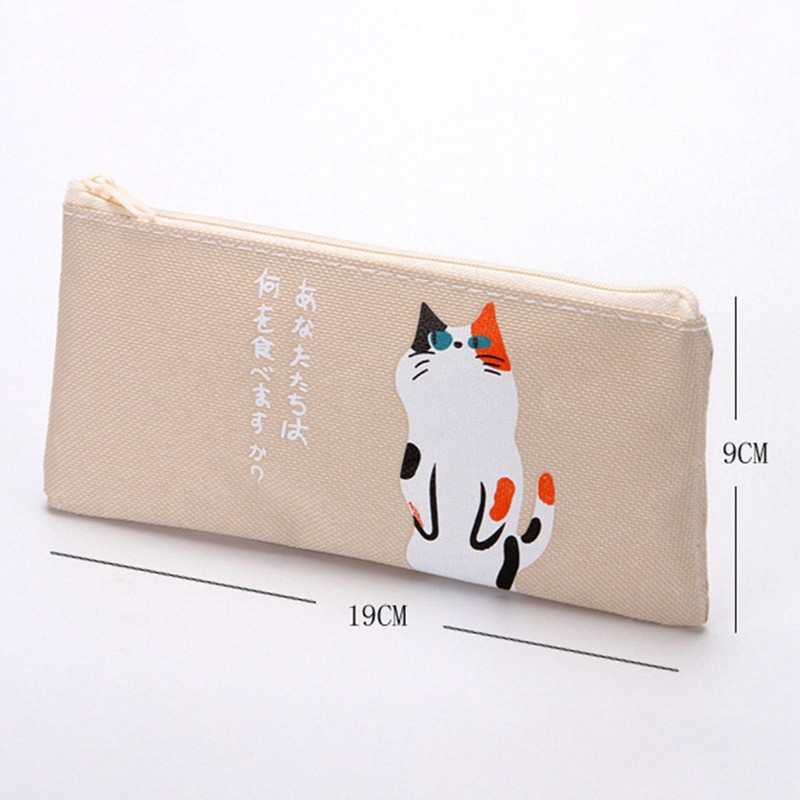 Túi đựng bút/ đồ trang điểm vải canvas màu đen in hình hoạt hình dễ thương