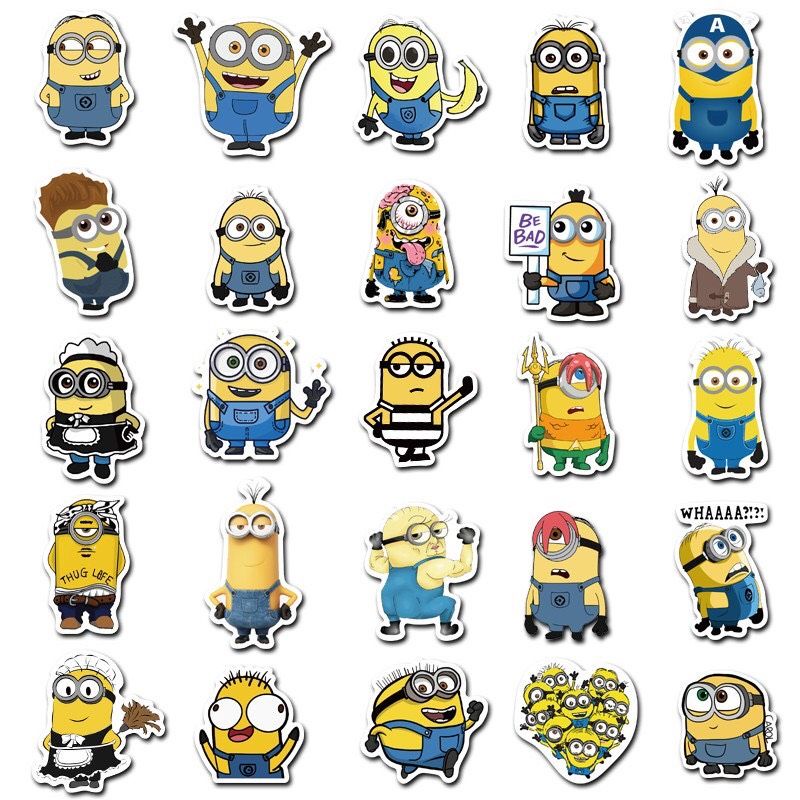 Bộ 200 stickers Minions cá tính chống nước dán trang trí vali mũ bảo hiểm xe máy laptop điện thoại