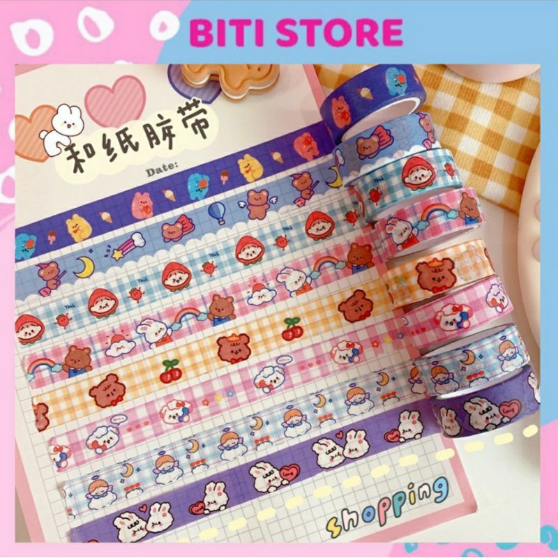 Cuộn Băng Keo Dán, Washi Tape Trang Trí Hoạt Hình Đáng Yêu BiTi Store BK291